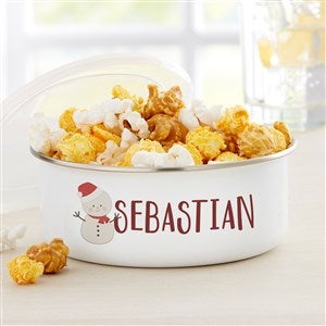 Holly Jolly Snowman Personalized Enamel Bowl with Lid - 33900-S