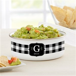 Black & White Buffalo Check Personalized Enamel Bowl with Lid - 33905