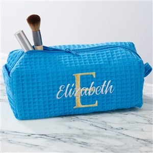 Playful Name Personalized Aqua Waffle Weave Makeup Bag - 33917-A