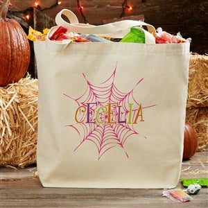 Spider Webs Personalized Halloween Canvas Tote Bag- 20 x 15 - 33942-L