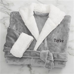 Classic Comfort Personalized Sherpa Hooded Fleece Robe- Grey - 33972-G