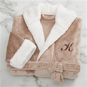 Classic Comfort Personalized Sherpa Hooded Fleece Robe- Taupe - 33972-T