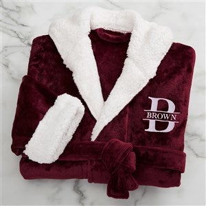 Lavish Last Name Personalized Sherpa Hooded Fleece Robe- Maroon - 33973-M