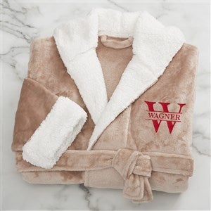 Lavish Last Name Personalized Luxury Hooded Fleece Robe - Taupe - 33973-T