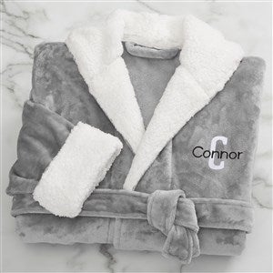 Playful Name Personalized Sherpa Hooded Fleece Robe- Grey - 33974-G