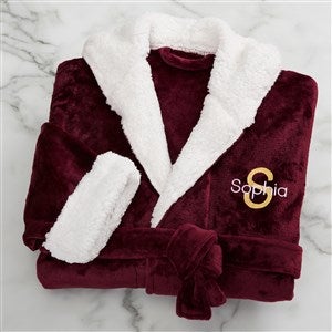 Playful Name Personalized Sherpa Hooded Fleece Robe- Maroon - 33974-M