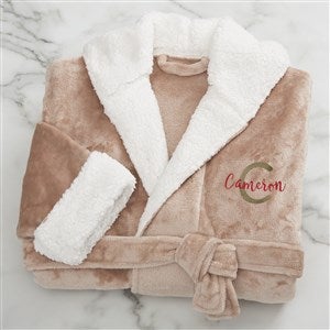 Playful Name Personalized Sherpa Hooded Fleece Robe- Taupe - 33974-T
