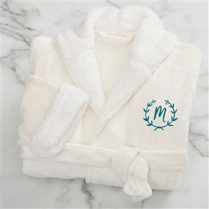 Floral Wreath Personalized Sherpa Hooded Fleece Robe- Ivory - 33976-I