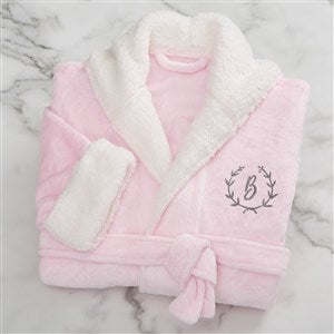 Floral Wreath Personalized Sherpa Hooded Fleece Robe- Pink - 33976-P