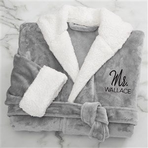 Stamped Elegance Personalized Luxury Hooded Fleece Robe - Grey - 33977-G