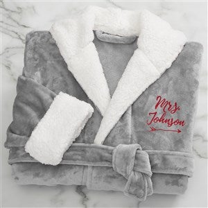 Mrs. Embroidered Sherpa Hooded Fleece Robe- Grey - 33978-MRSG