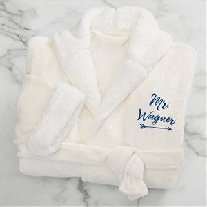 Mr. Embroidered Sherpa Hooded Fleece Robe- Ivory - 33978-MRI