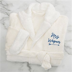 Mrs. Embroidered Sherpa Hooded Fleece Robe- Ivory - 33978-MRSI