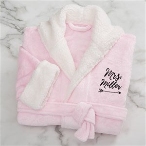 Mrs. Embroidered Sherpa Hooded Fleece Robe- Pink - 33978-P