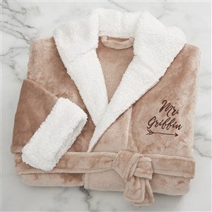 Mr. Embroidered Sherpa Hooded Fleece Robe- Taupe - 33978-MRT