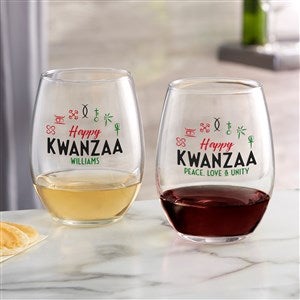 Kwanzaa Personalized Stemless Wine Glass - 34001-S