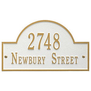 Grand Arch Personalized Address Plaque - White & Gold - 3400D-WG