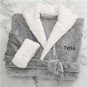 Just For Him Personalized Sherpa Hooded Fleece Robe- Grey - 34156-G