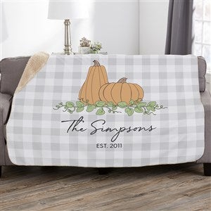 Precious Moments Pumpkins & Buffalo Check Personalized 60x80 Sherpa Blanket - 34211-SL