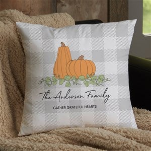 Precious Moments Pumpkins & Buffalo Check Personalized 14x14 Velvet Throw Pillow - 34212-SV