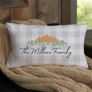 Precious Moments Pumpkins & Buffalo Check Personalized Lumbar Velvet Pillow - 34212-LBV