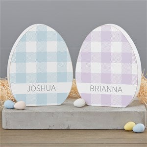 Pastel Buffalo Check Personalized Wooden Easter Egg Decoration - 34294-E
