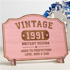 Vintage Birthday Personalized Wood Postcard Pink Stain - 34335-P