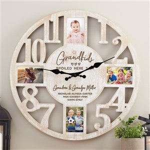 Grandkids Spoiled Here Personalized Picture Frame Wall Clock - Whitewashed - 34374-W