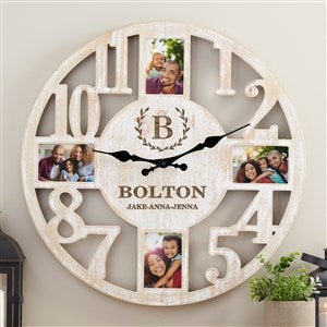 Laurel Wreath Personalized Picture Frame Wall Clock - Whitewashed - 34376-W