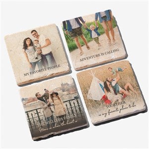 Photo Message for Family Personalized Tumbled Stone Coaster Set - 34386