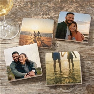 Photo Personalized Tumbled Stone Coaster Set for Couples - 34389