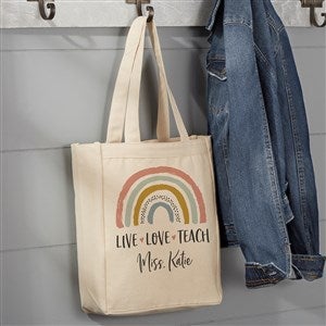 Boho Rainbow Personalized Teacher Canvas Tote Bag- 14 x 10 - 34397-S