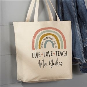 Boho Rainbow Personalized Teacher Canvas Tote Bag- 20 x 15 - 34397