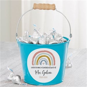 Boho Rainbow Teacher Personalized Mini Metal Bucket Turquoise - 34399-T