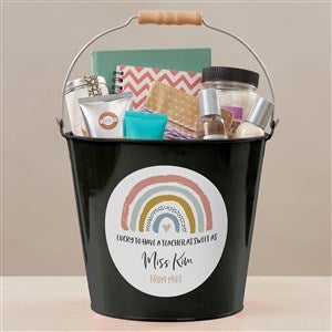 Boho Rainbow Teacher Personalized Large Metal Bucket-Black - 34399-BL