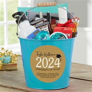Classic Graduation Personalized Tin Bucket - Turquoise - 34426-T
