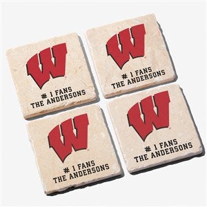 NCAA Wisconsin Badgers Personalized Tumbled Stone Coaster Set - 34654