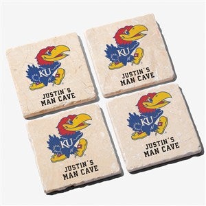 NCAA Kansas Jayhawks Personalized Tumbled Stone Coaster Set - 34734
