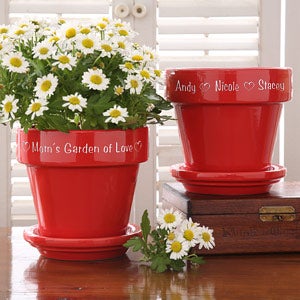Personalized Red Flower Pot - Ceramic - 3486-R