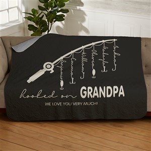 Hooked On Dad Personalized 50x60 Quilted Blanket - 34931-Q