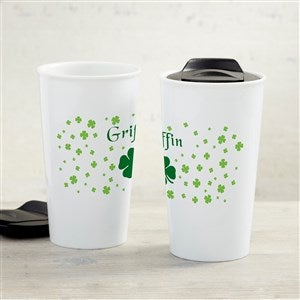 Irish Clover Personalized 12 oz. Double-Wall Ceramic Travel Mug - 34973