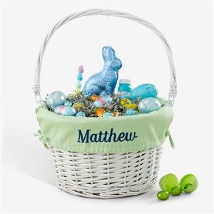 Personalized White Easter Basket With Drop-Down Handle - Light Green - 35122-G