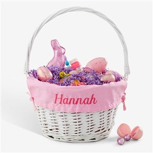 Personalized White Easter Basket With Drop-Down Handle - Light Pink - 35122-P
