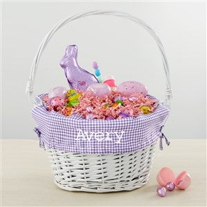 Personalized White Easter Basket With Drop-Down Handle - Purple Check - 35122-PC