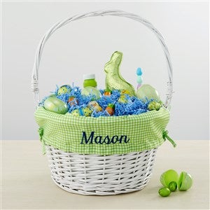 Personalized White Easter Basket With Drop-Down Handle - Green Check - 35122-GC
