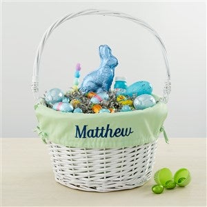 Personalized White Easter Basket With Drop-Down Handle - Light Green - 35122-G