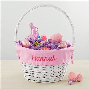 Personalized White Easter Basket With Drop-Down Handle - Light Pink - 35122-P