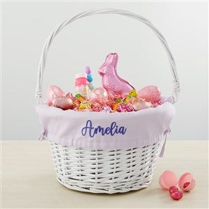 Personalized White Easter Basket With Drop-Down Handle - Lavender - 35122-PL