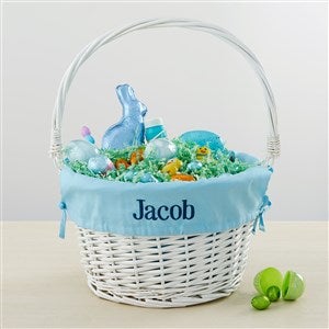 Personalized White Easter Basket With Drop-Down Handle - Light Blue - 35122-B