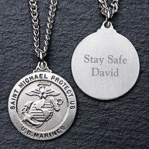 Personalized St. Michael Military Medallion Pendant - Marines - 3529-M